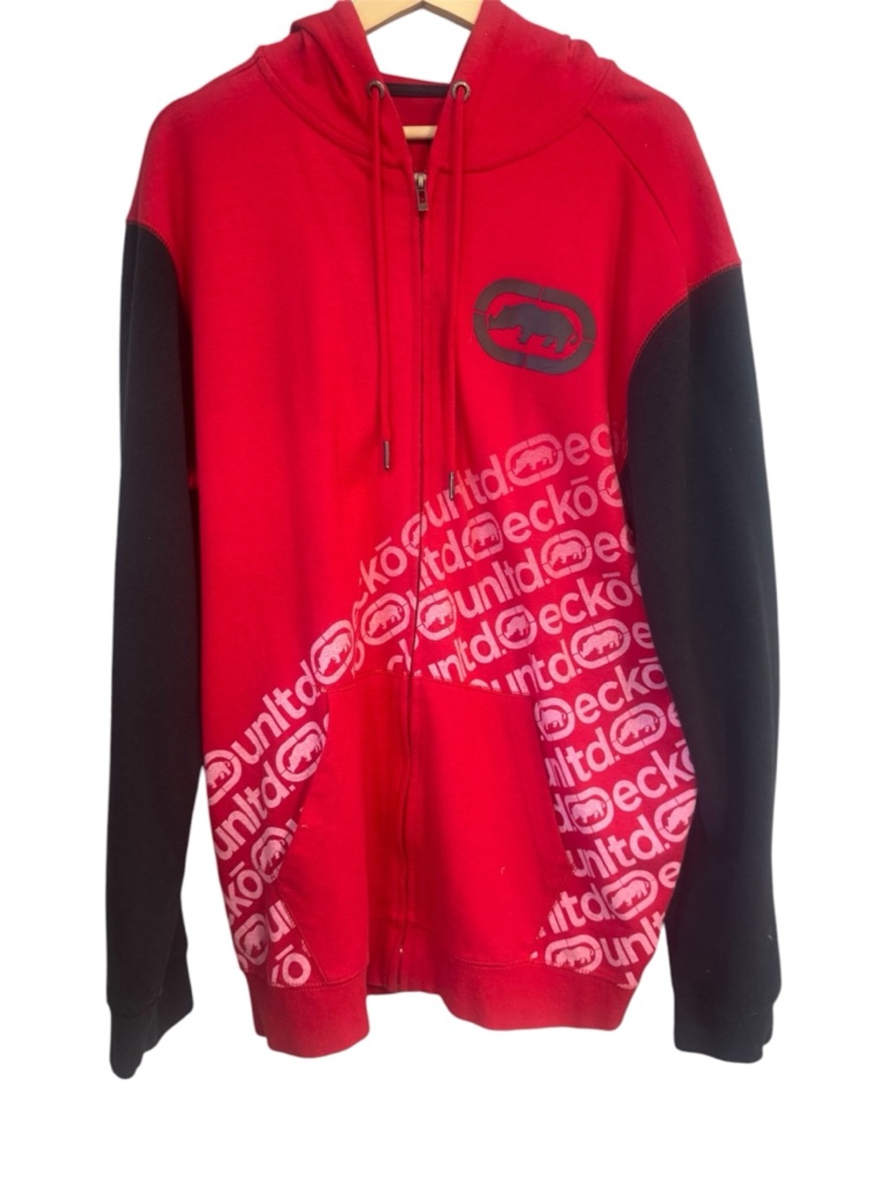 Ecko Unltd. VTG Y2K Red Black Full Zip Hoodie XL Logo Long Sleeve Hooded